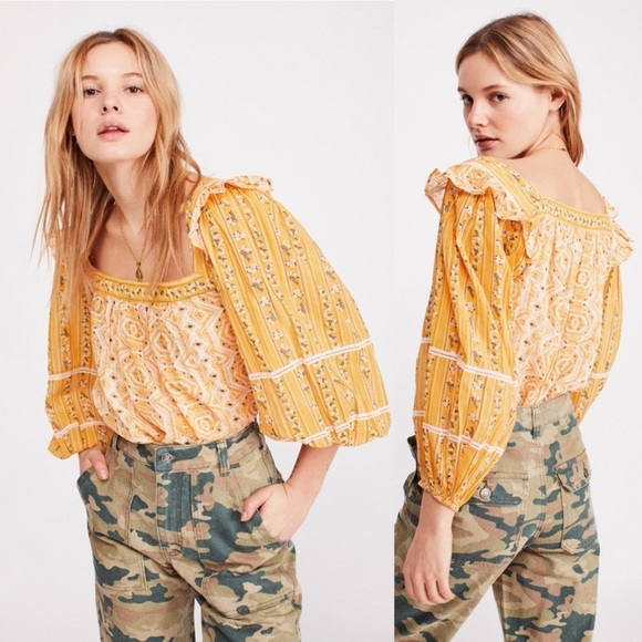 Free People Mostly Meadow Blouse in Yellow - Picture 1 of 11